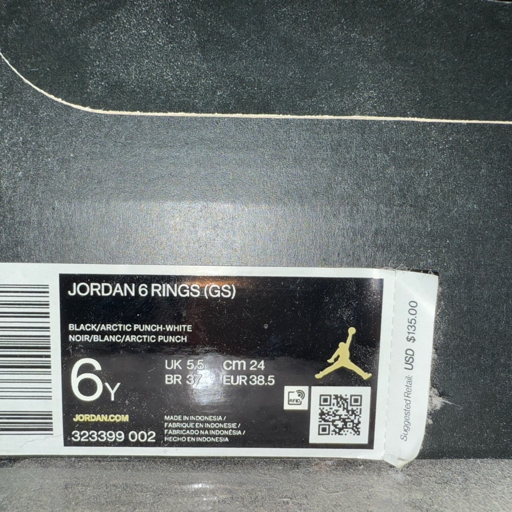 Jordan 6 Rings GS Black and White Sneakers